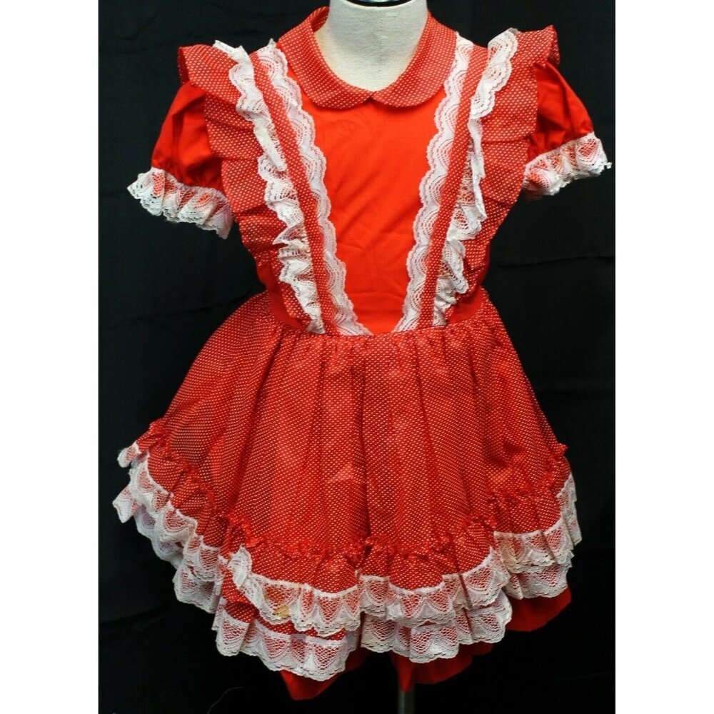 VTG Better Made by Betty Oden Red Dress Girls 6X Full Circle Skirt Polka dot